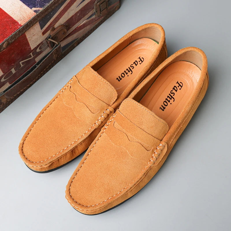 Cow Suede Slip On Men's Loafers Super Soft Genuine Leather Shoes For Men Plus Size 38-47 Driving Shoe Men Flats Casual Footwear