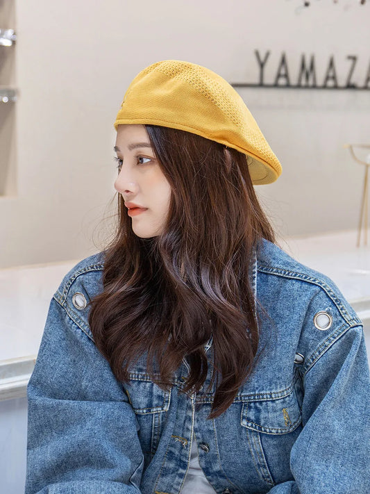 2024 Women Caps Beret Girl French Artist Hand Knitted Imitation Female Vintage Plain Elegant  Navy Hat Freeshipping Kang01