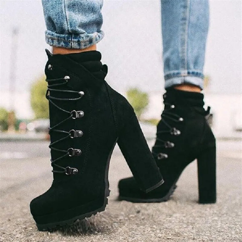 Women's Boots Thick Heel Rivet Ankle Boots Fashion Super High Heel Women's Shoes Autumn and Winter New Women's Casual High Heels