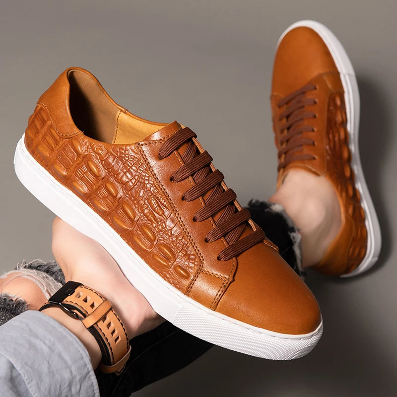 Genuine Leather Men shoes Luxury Brand Casual Shoes all-match Trend shoes for Men Footwear Handmade Crocodile pattern men Shoes