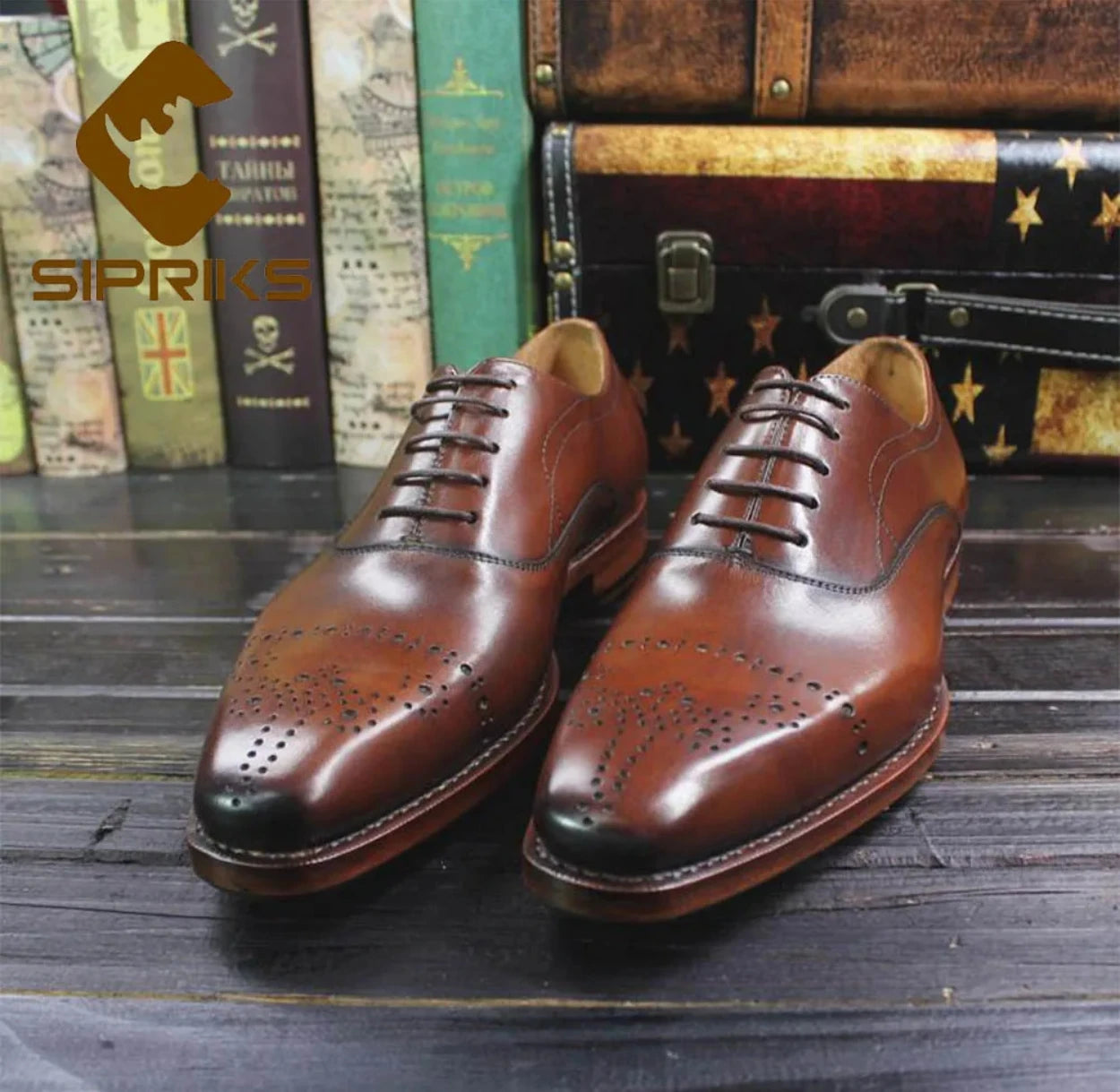 Sipriks Imported Italian Genuine Calf Leather Black Brogues Shoes Vintage Mens Classic Oxfords Bespoke Goodyear Welted Shoes 45