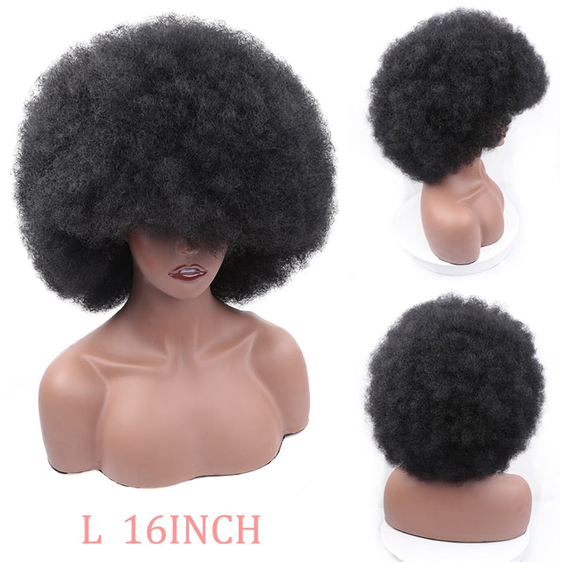 Synthetic Afro Wig Short Fluffy Hair Wigs for Black Women Kinky Curly Hair for Party Dance Cosplay Wigs with Bangs