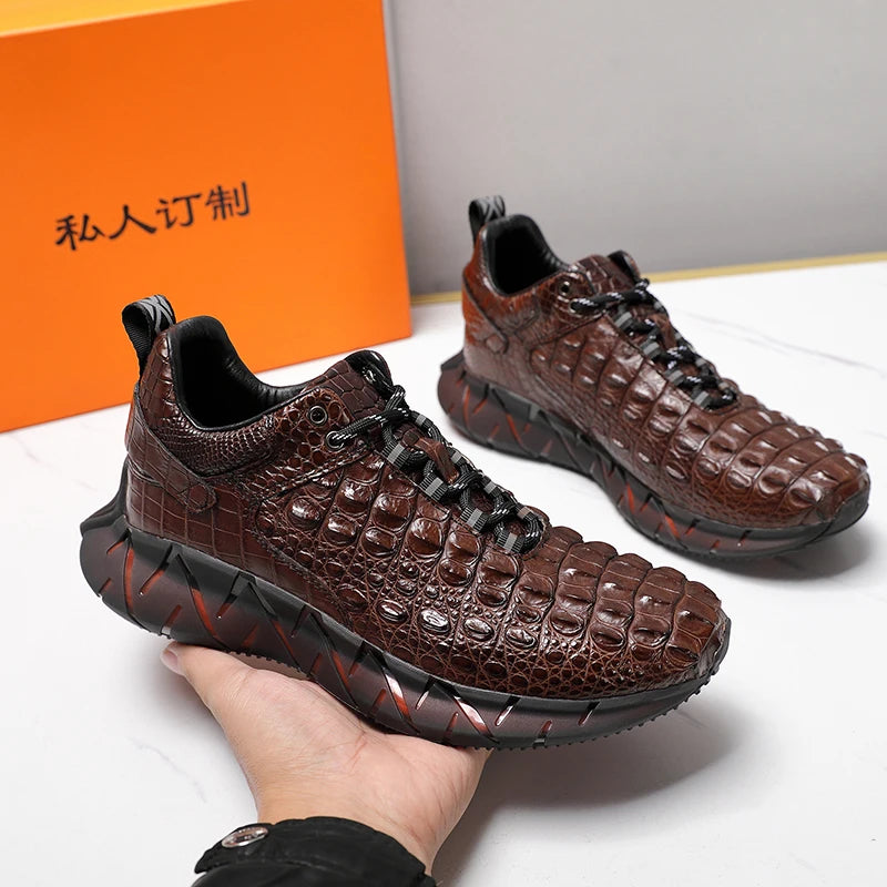 Authentic Exotic Crocodile Skin Men's Soft Walking Sneakers Genuine Real Alligator Leather Brown Color Male Lace-up Flats Shoes