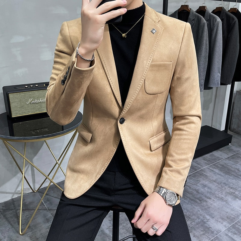 2023 Hombre Suit Leather Jacket Men Terno Masculino Men Clothing Deerskin Leather Jacket Blazer Men Casual Slim Blazer 6 Color