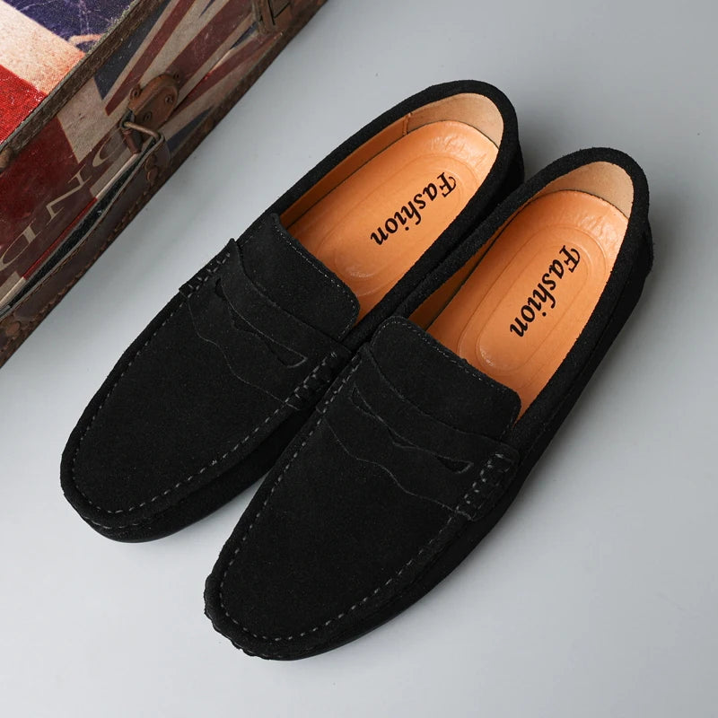 Cow Suede Slip On Men's Loafers Super Soft Genuine Leather Shoes For Men Plus Size 38-47 Driving Shoe Men Flats Casual Footwear