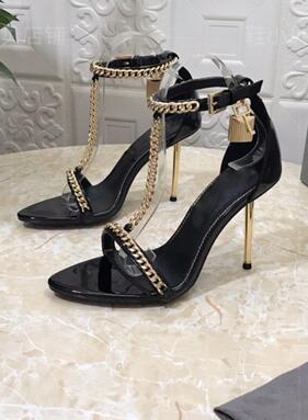 UVRCOS Runway Metal Chains T-strap High Heel Shoes Women Fashion Open Toe Stiletto Heels Summer Rome Style Sandals