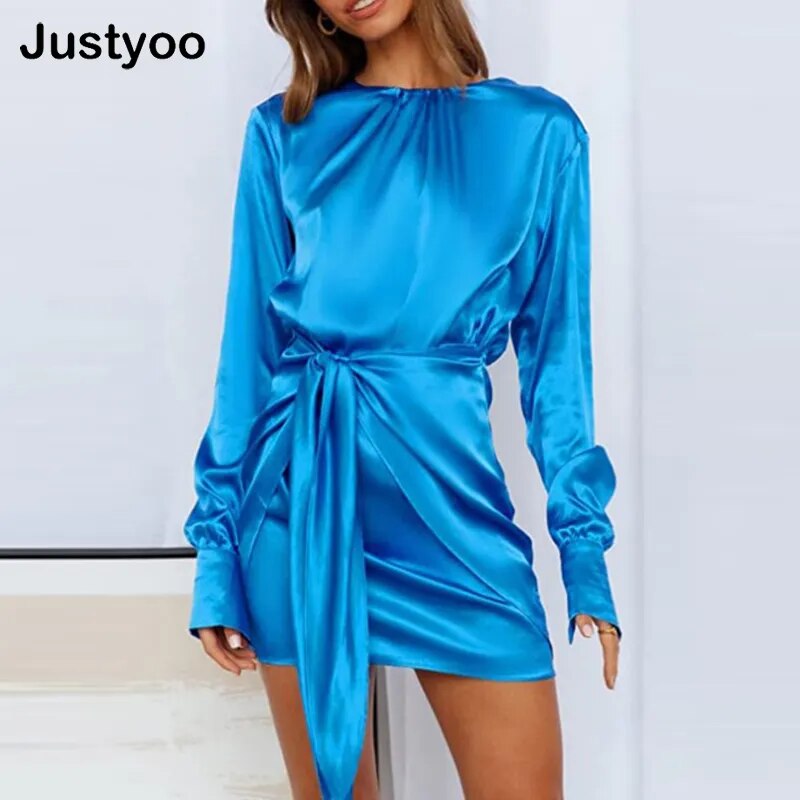 Vintage Women's Banquet Party Dresses Round Neck Elastic Tie Waist Long Sleeve Solid Skirt Elegant Prom Dress for Women Vestidos