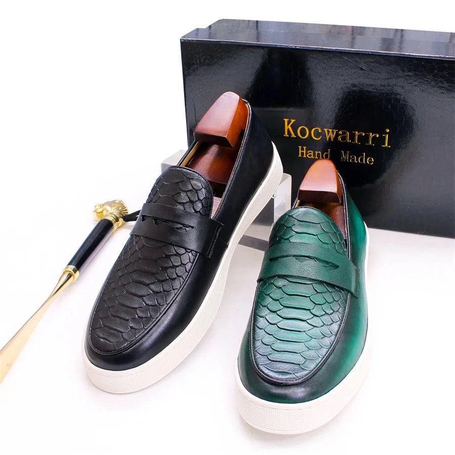 Genuine Leather Men's Dress Shoes Casual Comfort Handmade Shoes Crocodile Pattern Loafers Banquet Party Office Flat Men's Shoes