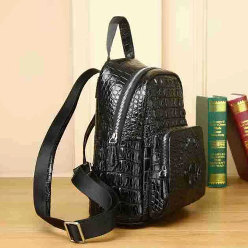 Fashion Real Cowhide leather backpack High quality crocodile patterned women's backpack balck Women's bag