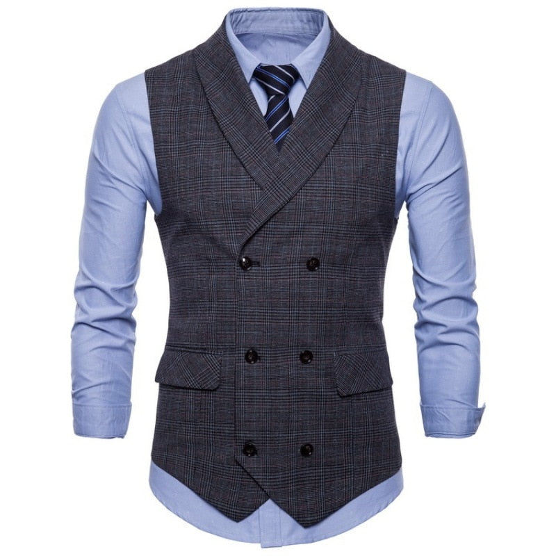 2023 New British Style Business Vest Fashion Slim Fit Casual Versatile Solid Color Personalized Plaid Mini Vest