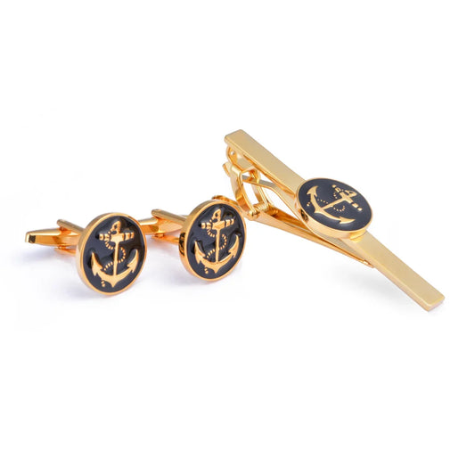 Fashion New French Style Cufflinks Blue Black Gold Color Anchor Cuff Links Tie Clip Business Cocktail Party Men's Accessories