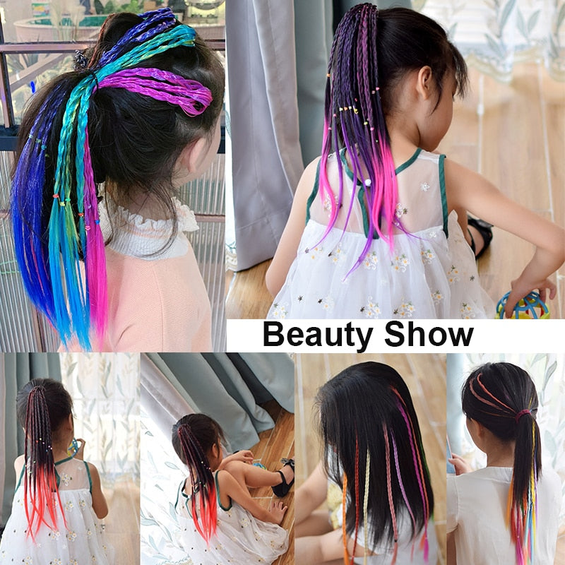 Girls Colorful Wigs Ponytail Hair Ornament Headbands Rubber Bands Beauty Hair Bands Headwear Braid Kids Gift Hair Accessories