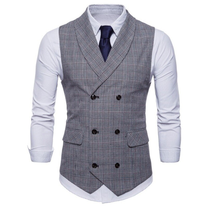 2023 New British Style Business Vest Fashion Slim Fit Casual Versatile Solid Color Personalized Plaid Mini Vest