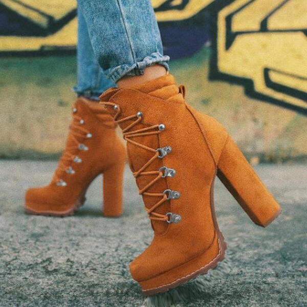 Women's Ankle Boots and High Heels Platform Women's Lace Up Women's Shoe Buckle Women's Short Boots New Plus Size 35-43