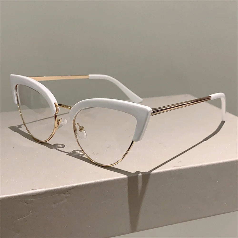 2024 Vintage Cat Eye Anti Blue Light Glasses New Stylish Semi Metal Rim Women Eyewear Trendy Brand Design Computer Eyeglasses