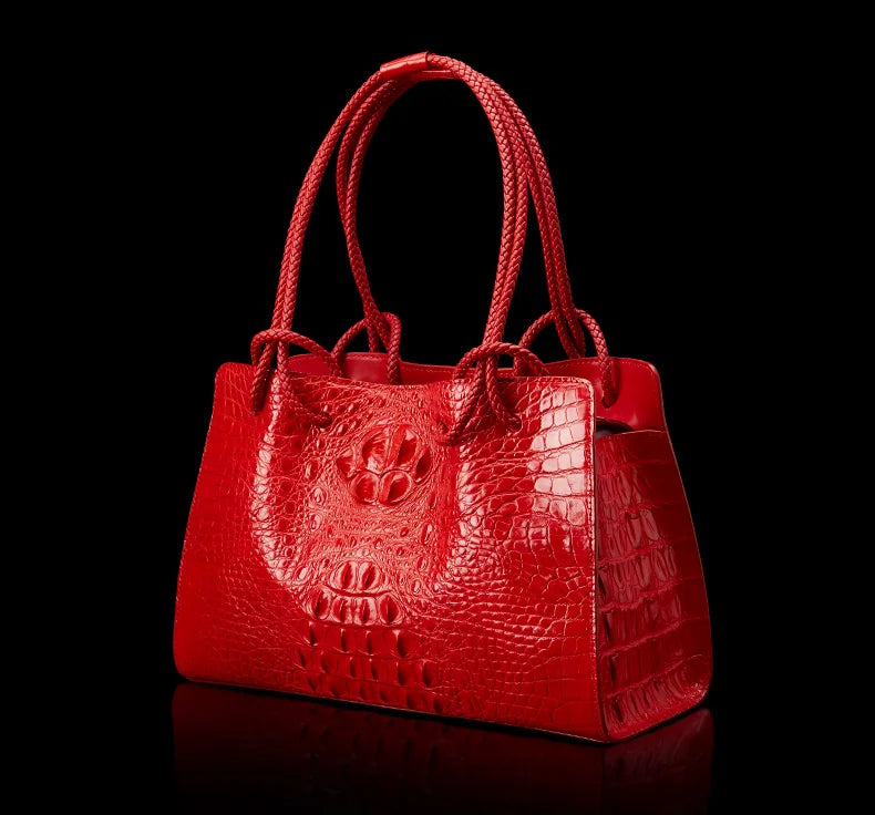 Luxury Genuine Leather Women's Bag Red Crocodile Pattern Ladies Handbags Tote Bag Fashion Travel Portable Shoulder Underarm Bags