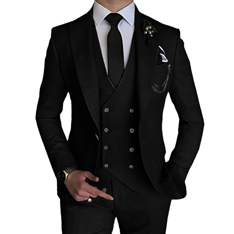 2023 Fashion New Men Leisure Boutique Business Solid Color Wedding Suit Coat Pants Vest 3 Pcs Set Dress Blazers Jacket Trousers