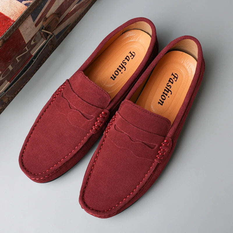 Cow Suede Slip On Men's Loafers Super Soft Genuine Leather Shoes For Men Plus Size 38-47 Driving Shoe Men Flats Casual Footwear