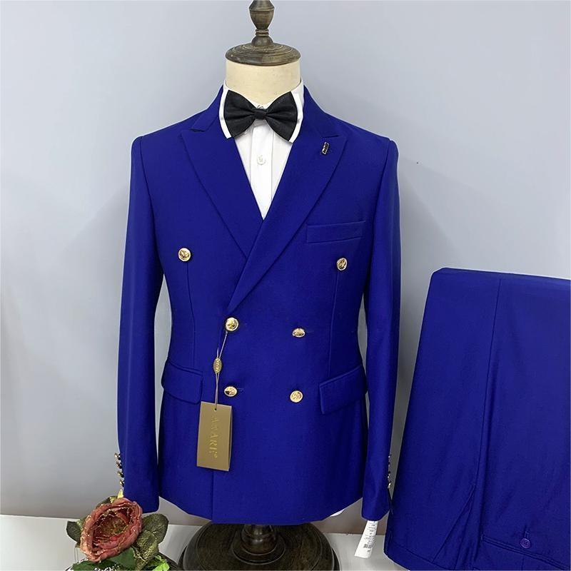 2023 Formal Business 2 Pieces Mens Suit Brown Tuxedos Double-breasted  Metal Jacket for Wedding Groom(Blazer+Pants)