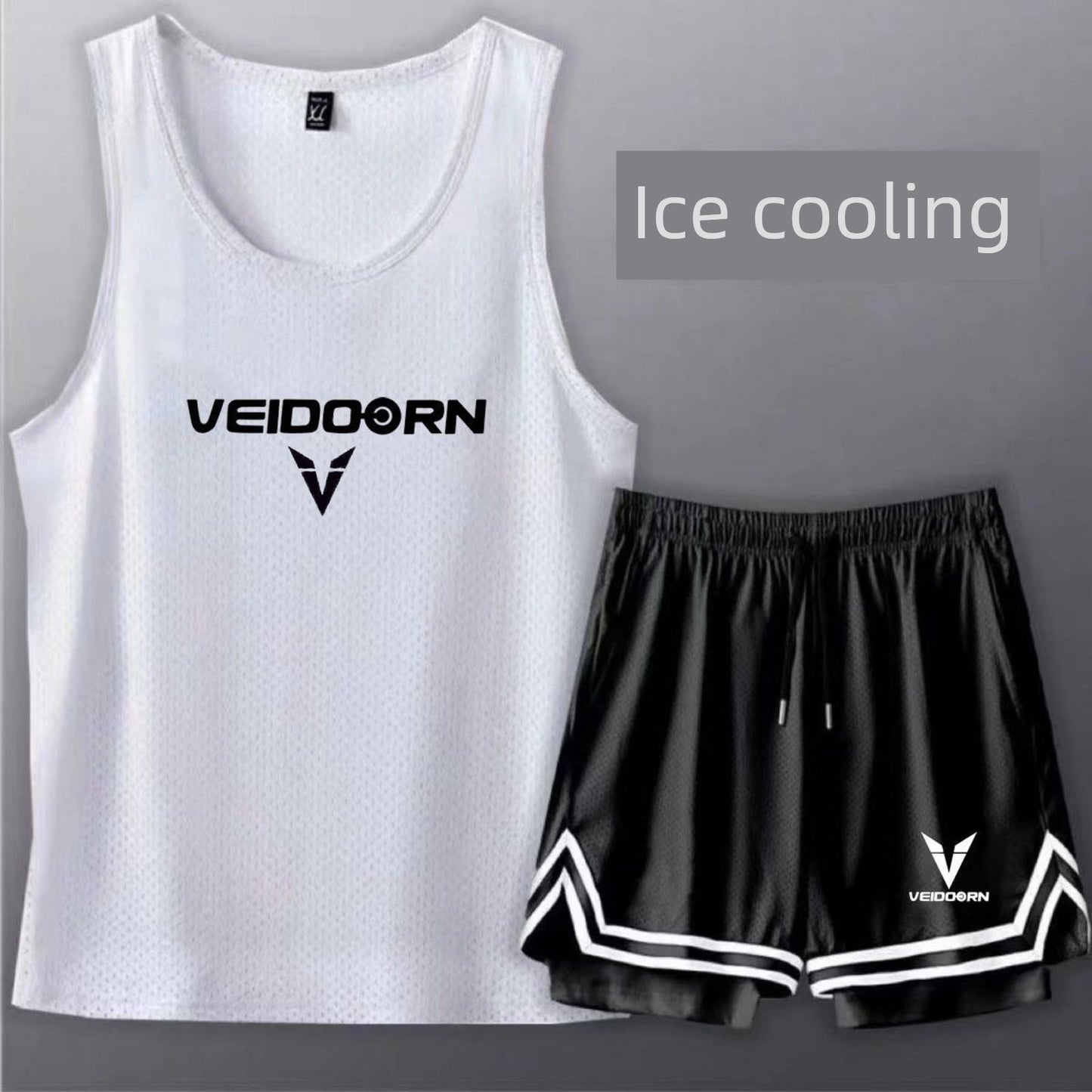 Fitness Clothes Men's Quick-Drying Ice Silk Short Sleeve Sports Set Summer T-shirt Basketball Suit Training Vest Running Clothes