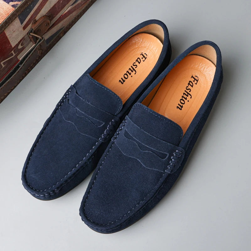 Cow Suede Slip On Men's Loafers Super Soft Genuine Leather Shoes For Men Plus Size 38-47 Driving Shoe Men Flats Casual Footwear