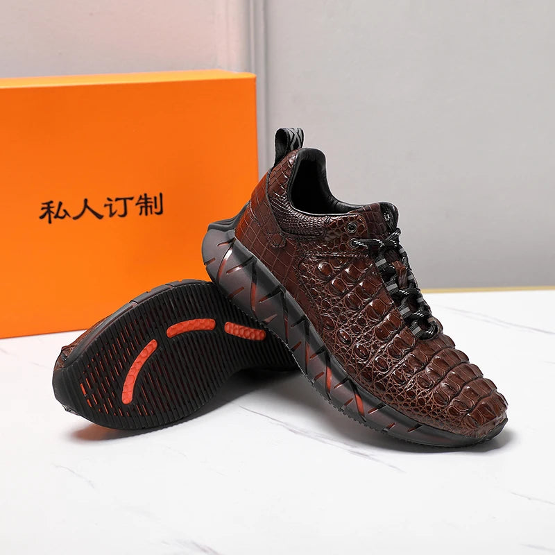 Authentic Exotic Crocodile Skin Men's Soft Walking Sneakers Genuine Real Alligator Leather Brown Color Male Lace-up Flats Shoes