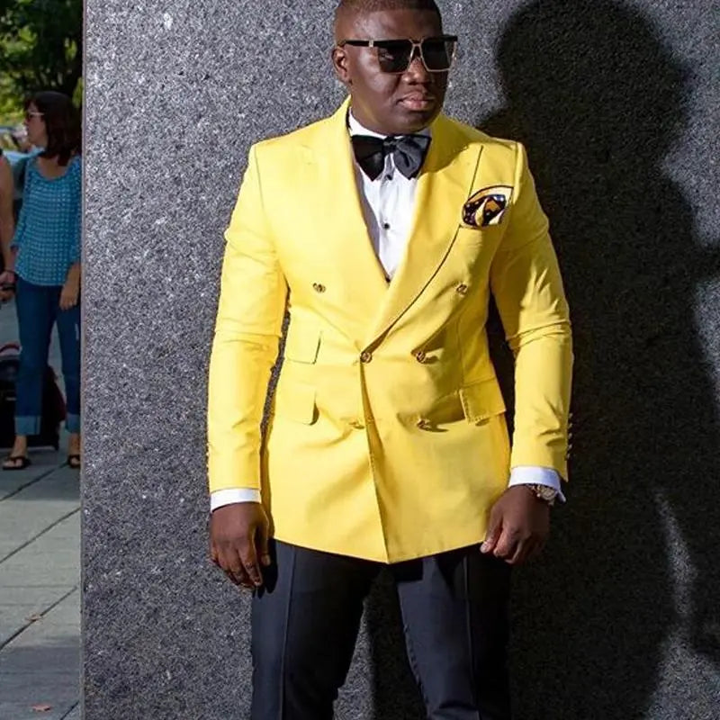 Plus Size 6XL Men Slim Fit Double Breasted Yellow Blazer Men Casual Suit Jacket Costume Homme Party Prom Formal Business Blazers