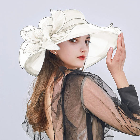 2023 Summer Floppy Wide Brim Sun Hat Women Sun Cap Outdoor Holiday Lady beach Casual Fashion Elegant Flower Organza Top Hat