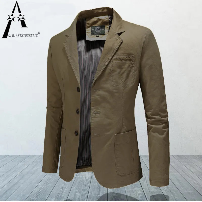 New Men's Blazers Male Spring Autumn Pure Cotton Solid Casual Stylish Man Vintage Clothing Outerwear Suit Jacket Coat Streetwear