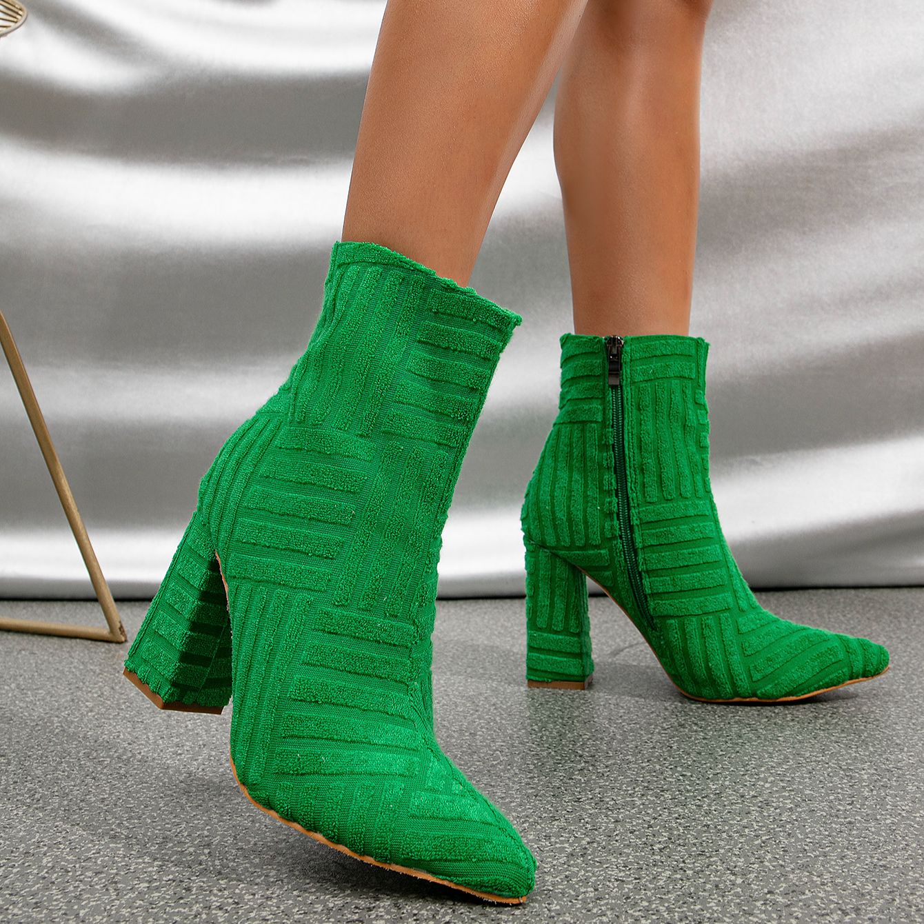 2023 Autumn/Winter Fashion Green Women Boots Pointed Suede Zipper High Heel Ankle Boots Party Wedding Shoes Size 35-42