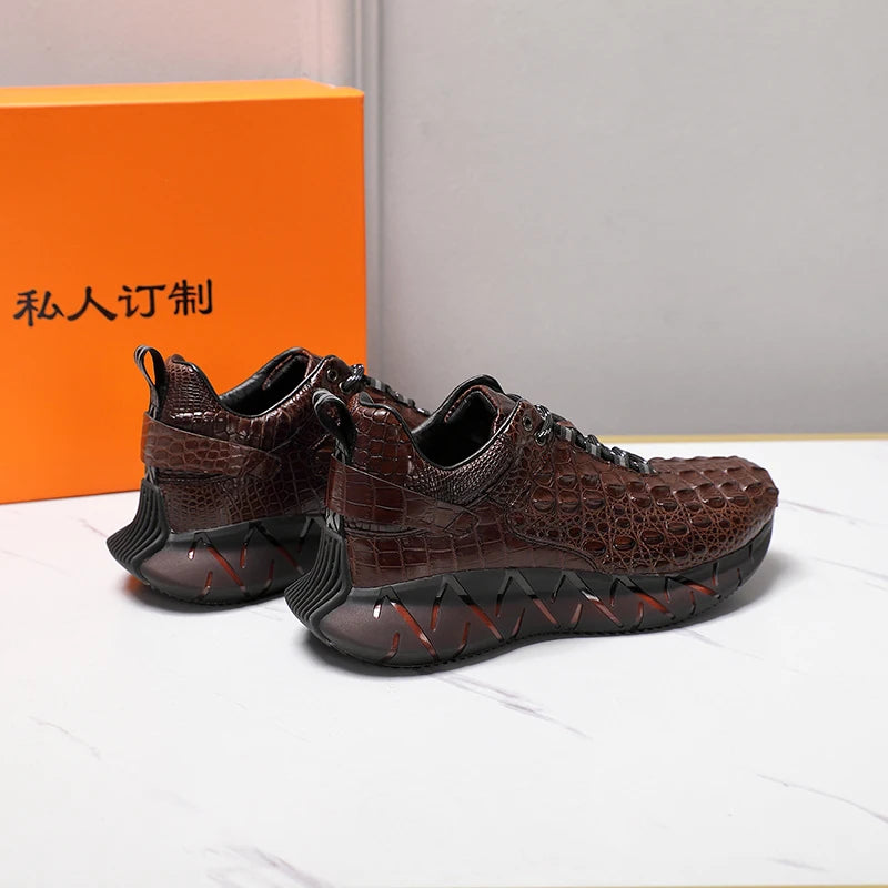 Authentic Exotic Crocodile Skin Men's Soft Walking Sneakers Genuine Real Alligator Leather Brown Color Male Lace-up Flats Shoes