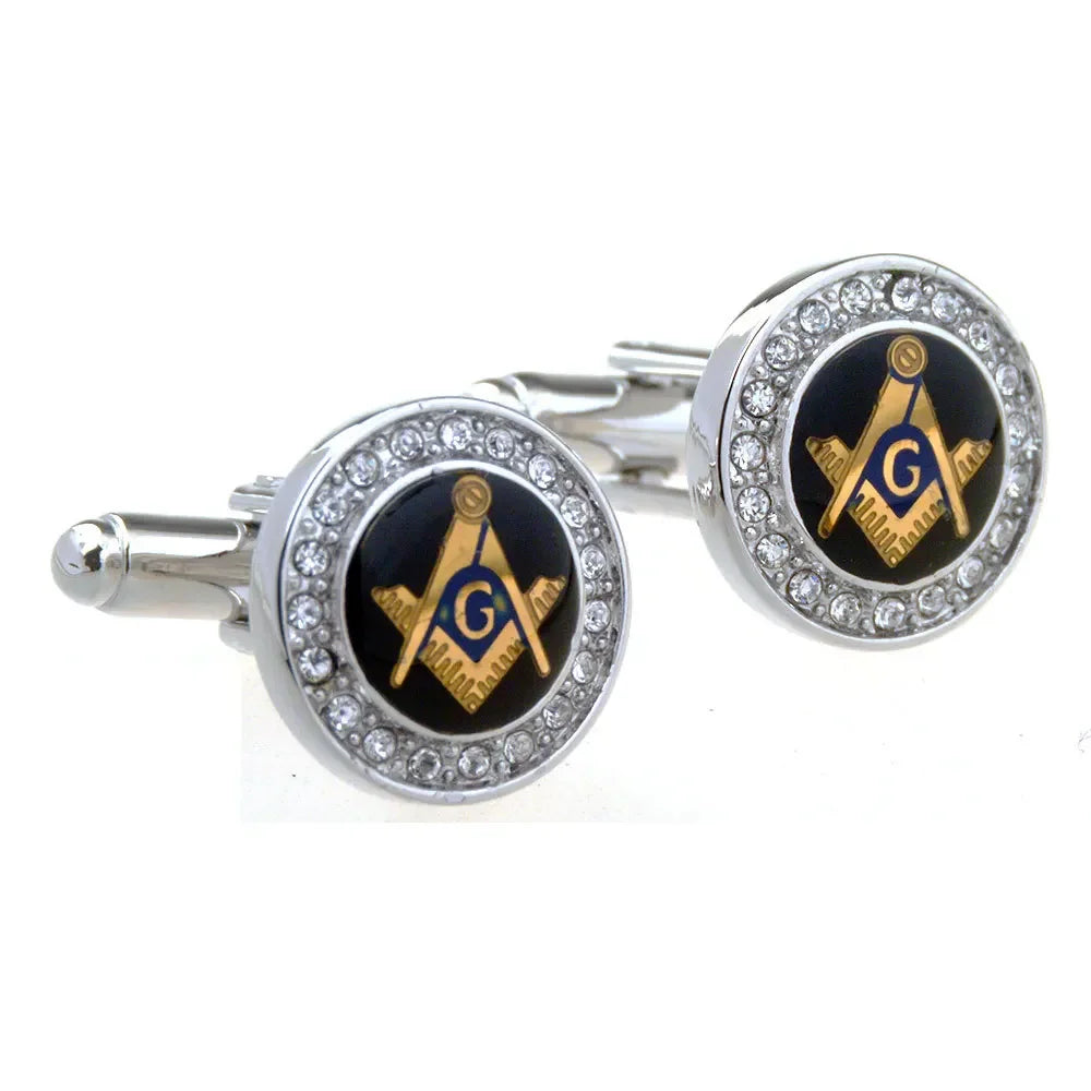 New Retro French Cufflinks Men's Banquet Suit Shirts Accessories Personality Round Crystal Masonic Cuff Links Gifts for Men