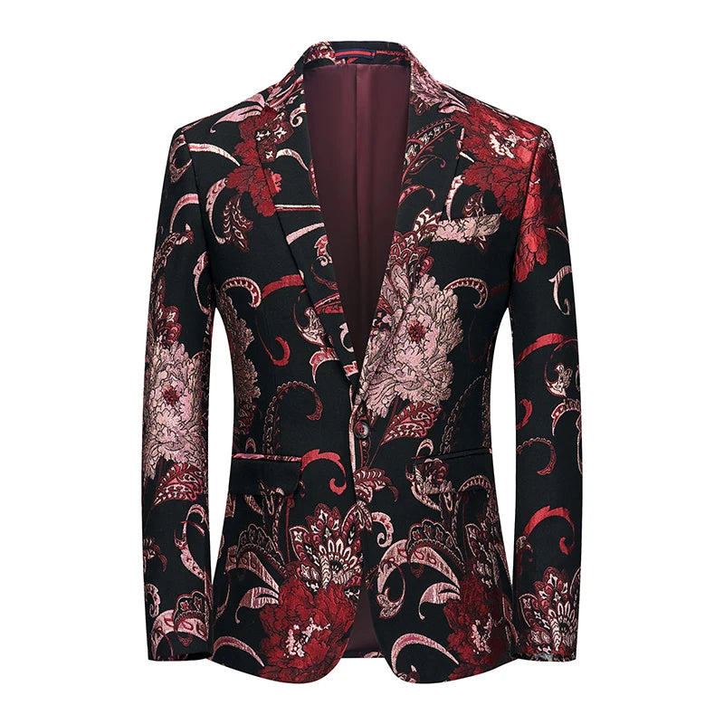 2023 Fashion New Men's Casual Boutique Business Wedding Host Slim Bronzing Suit Flower Jacket Dress Blazers Coat