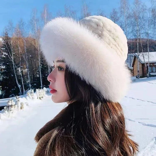 NewStyle Female Fashion Knitted Fluffy Real Rex Rabbit Fur Hat Women Outdoor Winter Warm Natural Fox Fur Hats Lady Knit Fur Cap