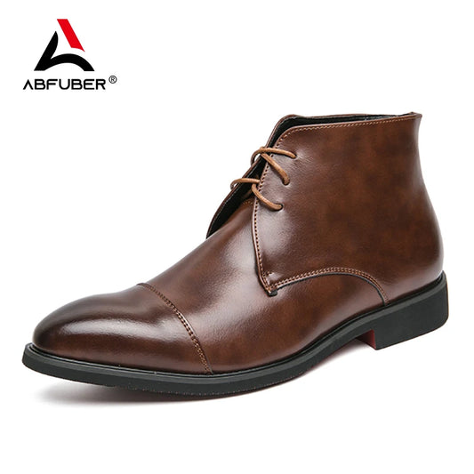 Luxury Leather Men Boots Solid Simplicity Pointed Toes Dress Leather Boots Men Fashion High Top Boots Party Mes Shoes Business