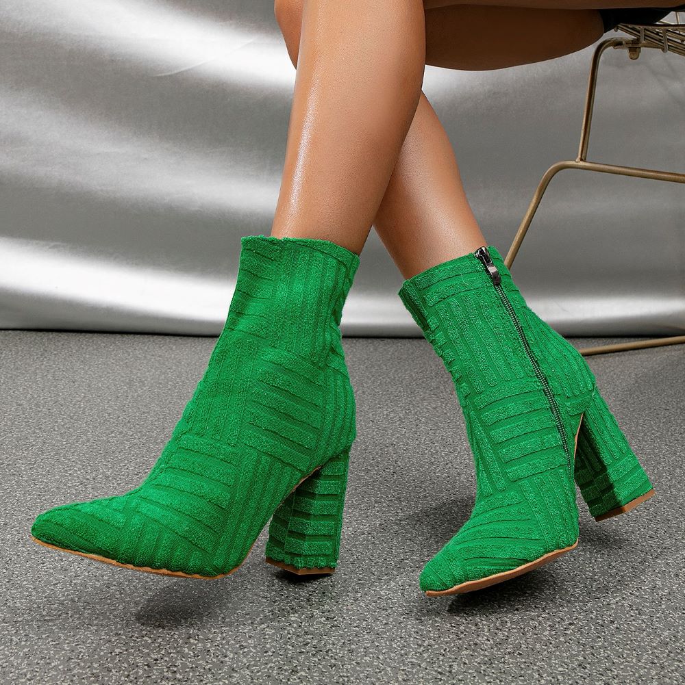 2023 Autumn/Winter Fashion Green Women Boots Pointed Suede Zipper High Heel Ankle Boots Party Wedding Shoes Size 35-42