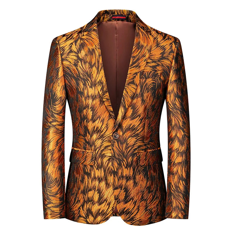 2023 Fashion New Men's Casual Boutique Business Wedding Host Slim Bronzing Suit Flower Jacket Dress Blazers Coat