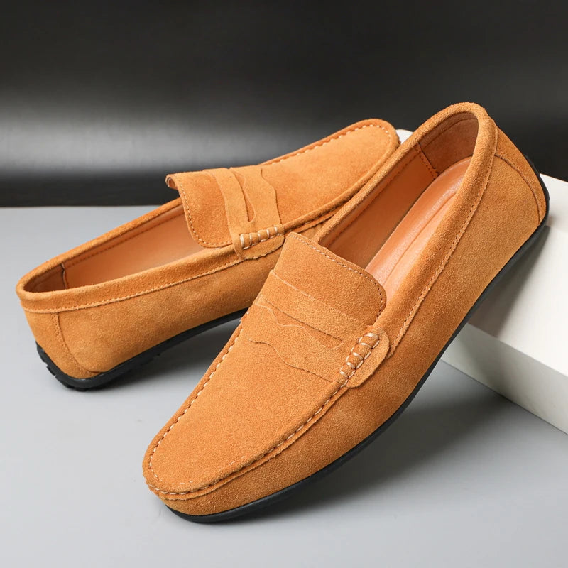 Cow Suede Slip On Men's Loafers Super Soft Genuine Leather Shoes For Men Plus Size 38-47 Driving Shoe Men Flats Casual Footwear