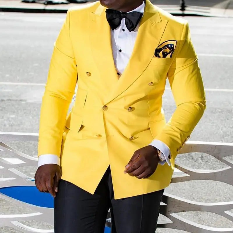 Plus Size 6XL Men Slim Fit Double Breasted Yellow Blazer Men Casual Suit Jacket Costume Homme Party Prom Formal Business Blazers