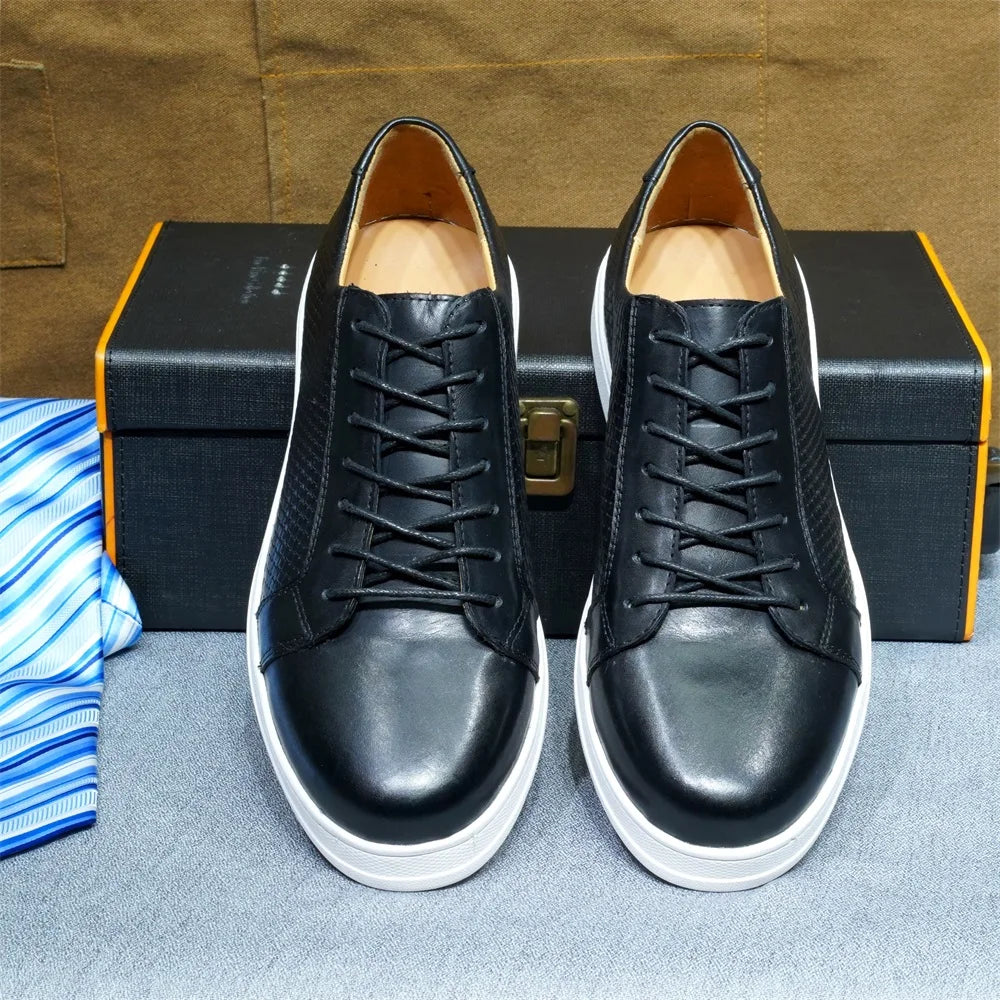 Fashion Mens Casual Shoes for Office Company Cowhide Genuine Leather Lace-up Blue Black Brown Sneakers Flat Derby Footwear Male