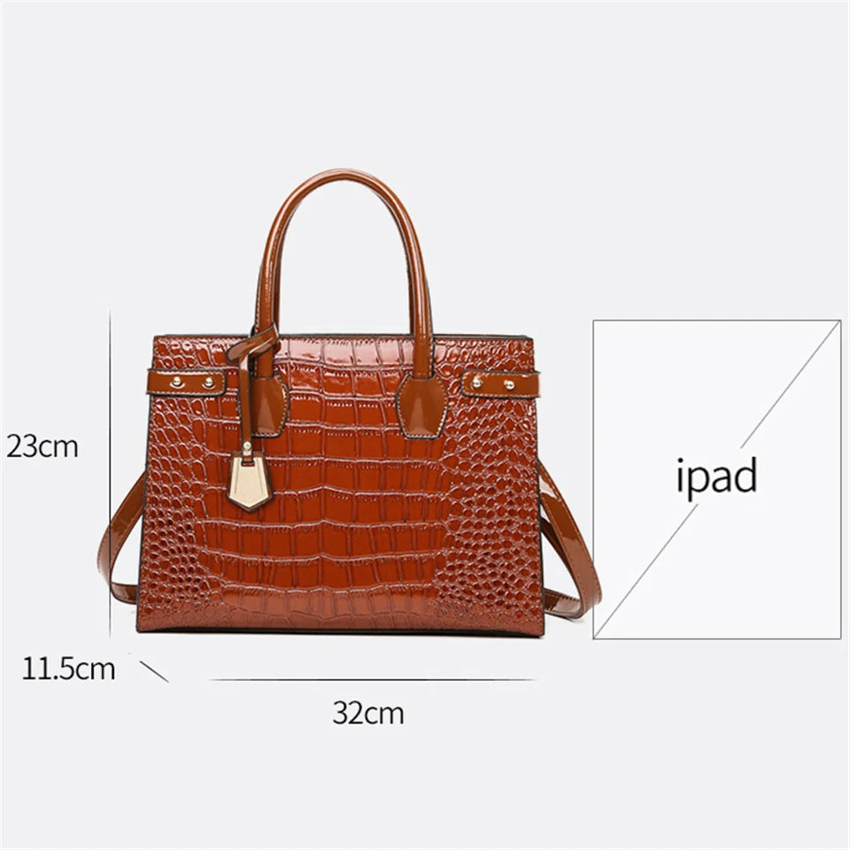 Pantent Leather Women Messenger Bags Crocodile Female Crossbody Shoulder Hand bags For Women 2022 High Quality Ladies Handbags