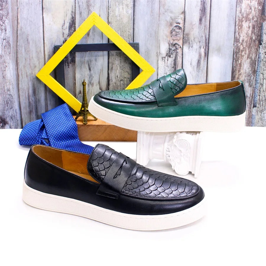 Genuine Leather Men's Dress Shoes Casual Comfort Handmade Shoes Crocodile Pattern Loafers Banquet Party Office Flat Men's Shoes