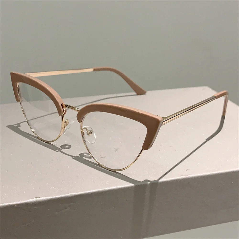 2024 Vintage Cat Eye Anti Blue Light Glasses New Stylish Semi Metal Rim Women Eyewear Trendy Brand Design Computer Eyeglasses