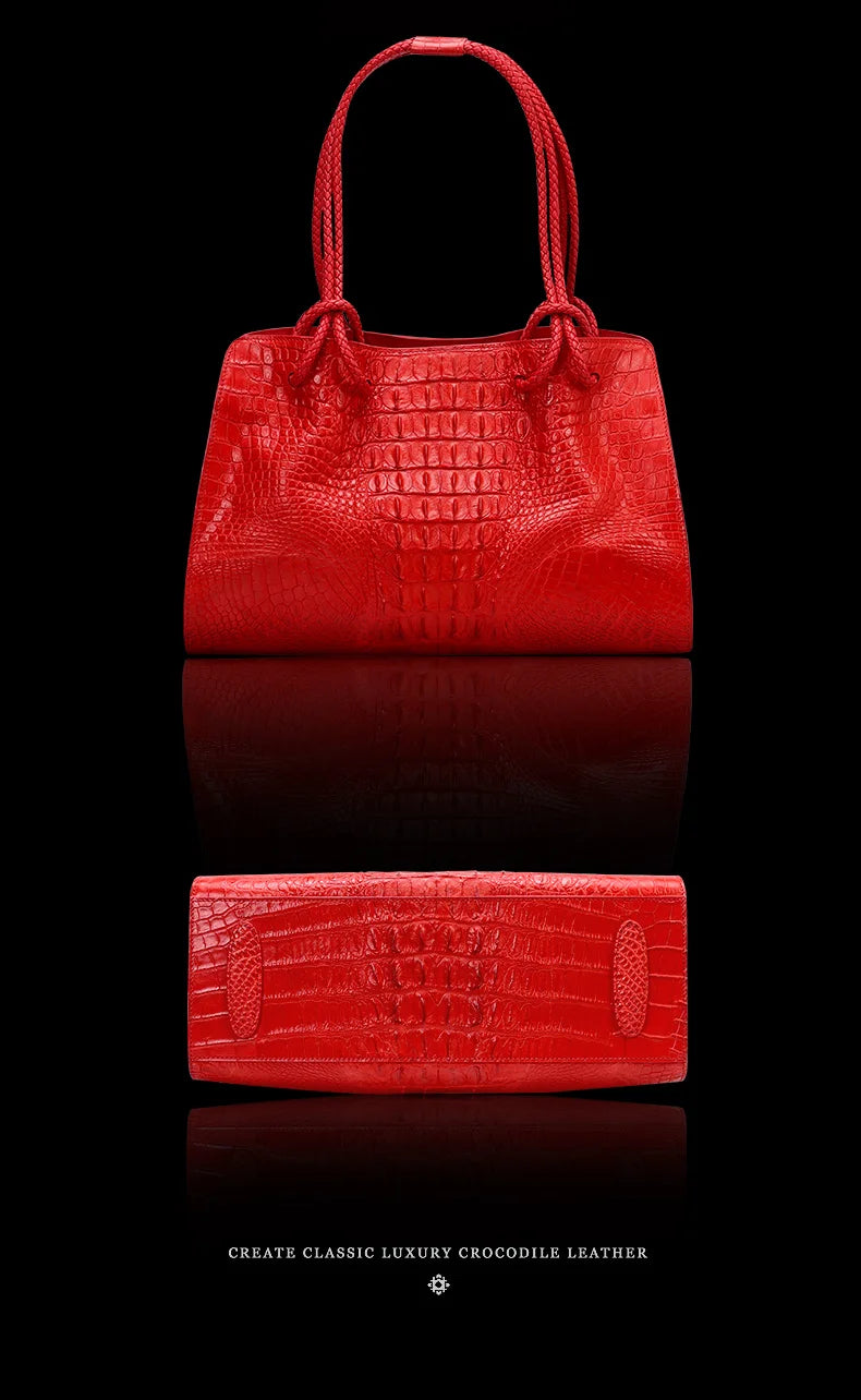 Luxury Genuine Leather Women's Bag Red Crocodile Pattern Ladies Handbags Tote Bag Fashion Travel Portable Shoulder Underarm Bags