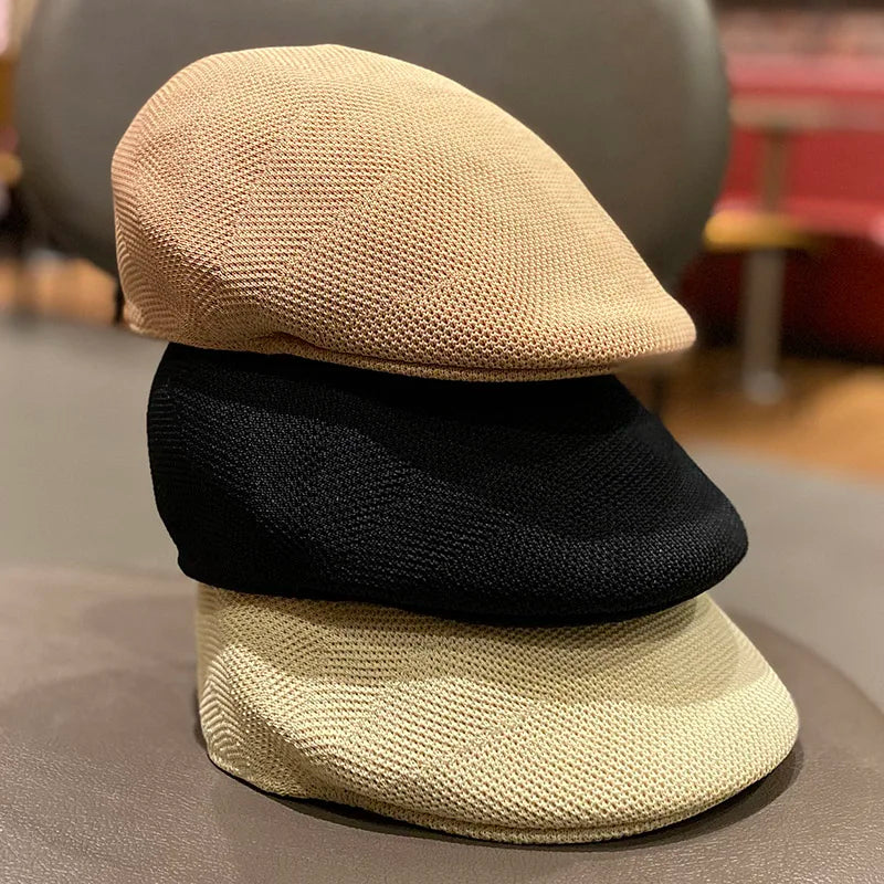 New Knitted Front Hat Summer Fashion All-match Breathable Women's Beret Spring and Autumn Street Shot Solid Color Cap Men's Hats