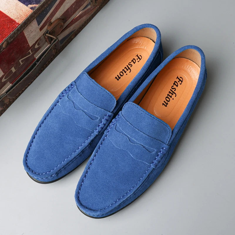 Cow Suede Slip On Men's Loafers Super Soft Genuine Leather Shoes For Men Plus Size 38-47 Driving Shoe Men Flats Casual Footwear