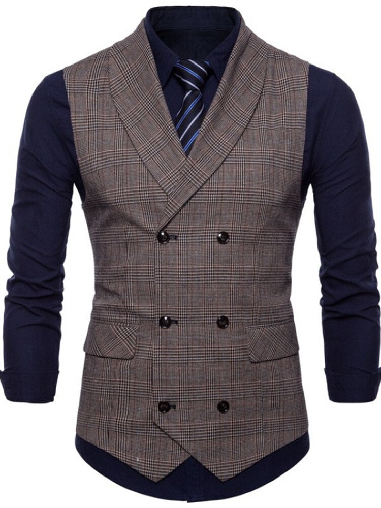 2023 New British Style Business Vest Fashion Slim Fit Casual Versatile Solid Color Personalized Plaid Mini Vest