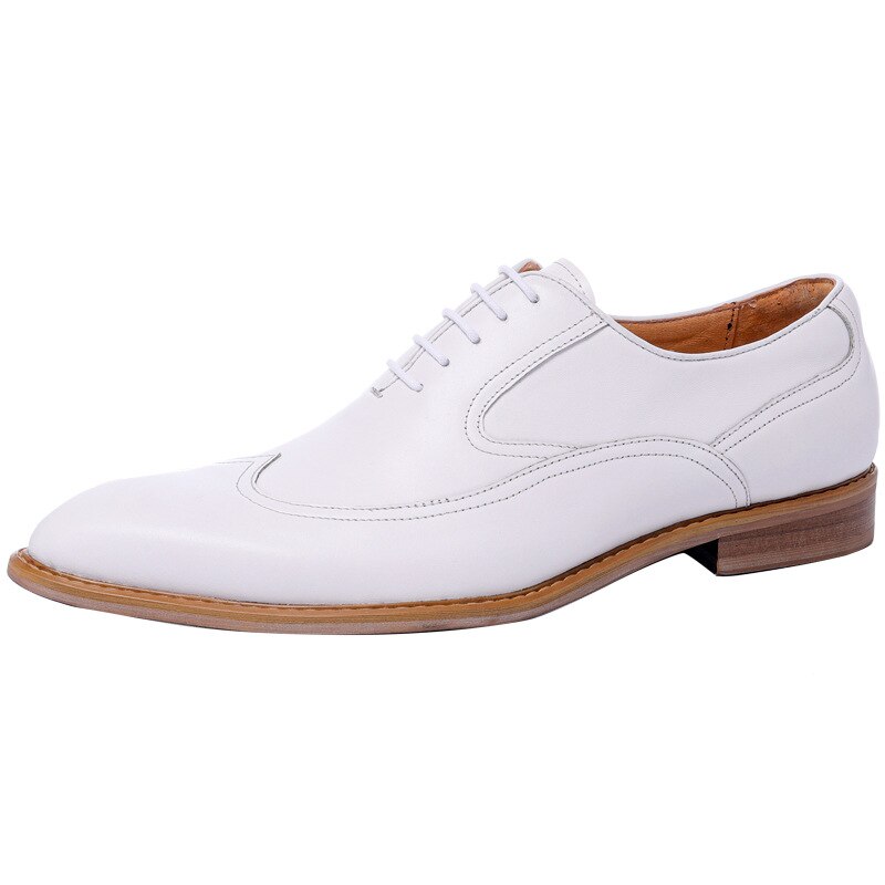 Luxury Men Oxford Shoes Lace Up Pointed Toe White Men Dress Shoes Genuine Leather Real Leather Brogue Shoes For Men