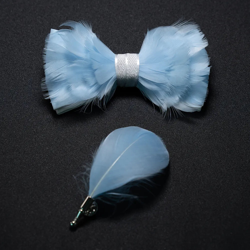 New Luxury Wedding Bow Tie for Men Classic Black Pre-tied Bowtie brooch Set Party feather Butterfly Knot Gift Man Accessories