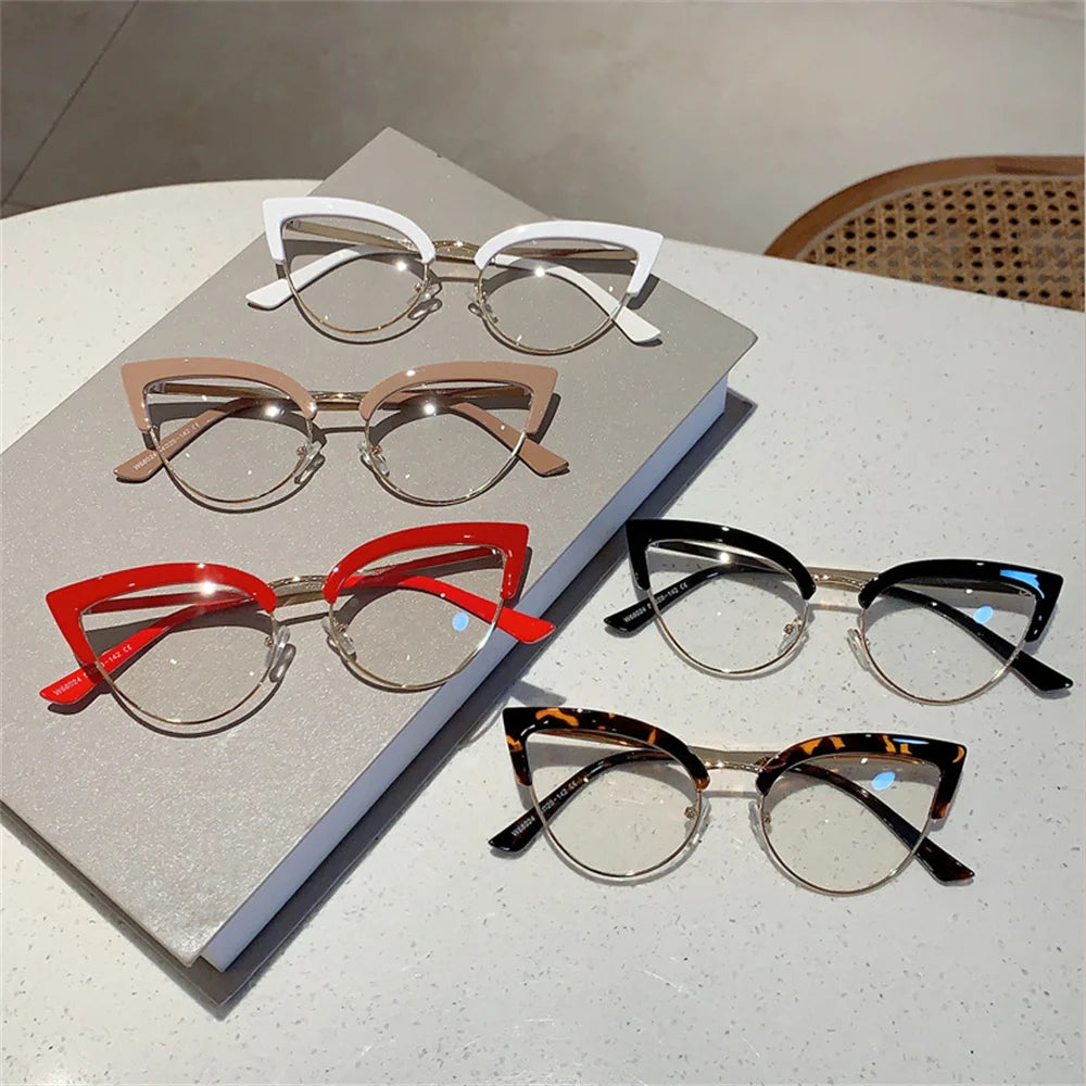 2024 Vintage Cat Eye Anti Blue Light Glasses New Stylish Semi Metal Rim Women Eyewear Trendy Brand Design Computer Eyeglasses